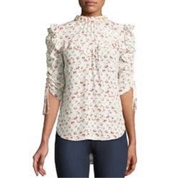Veronica beard Howell Floral Print Silk Ruffle Blouse Top size 0 - Picture 2 of 12